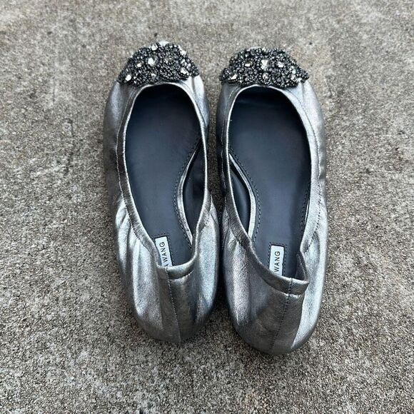 Vera Wang Silver Leather Open Toe Flats Shoes Women’s Size 6.5 - Picture 4 of 9
